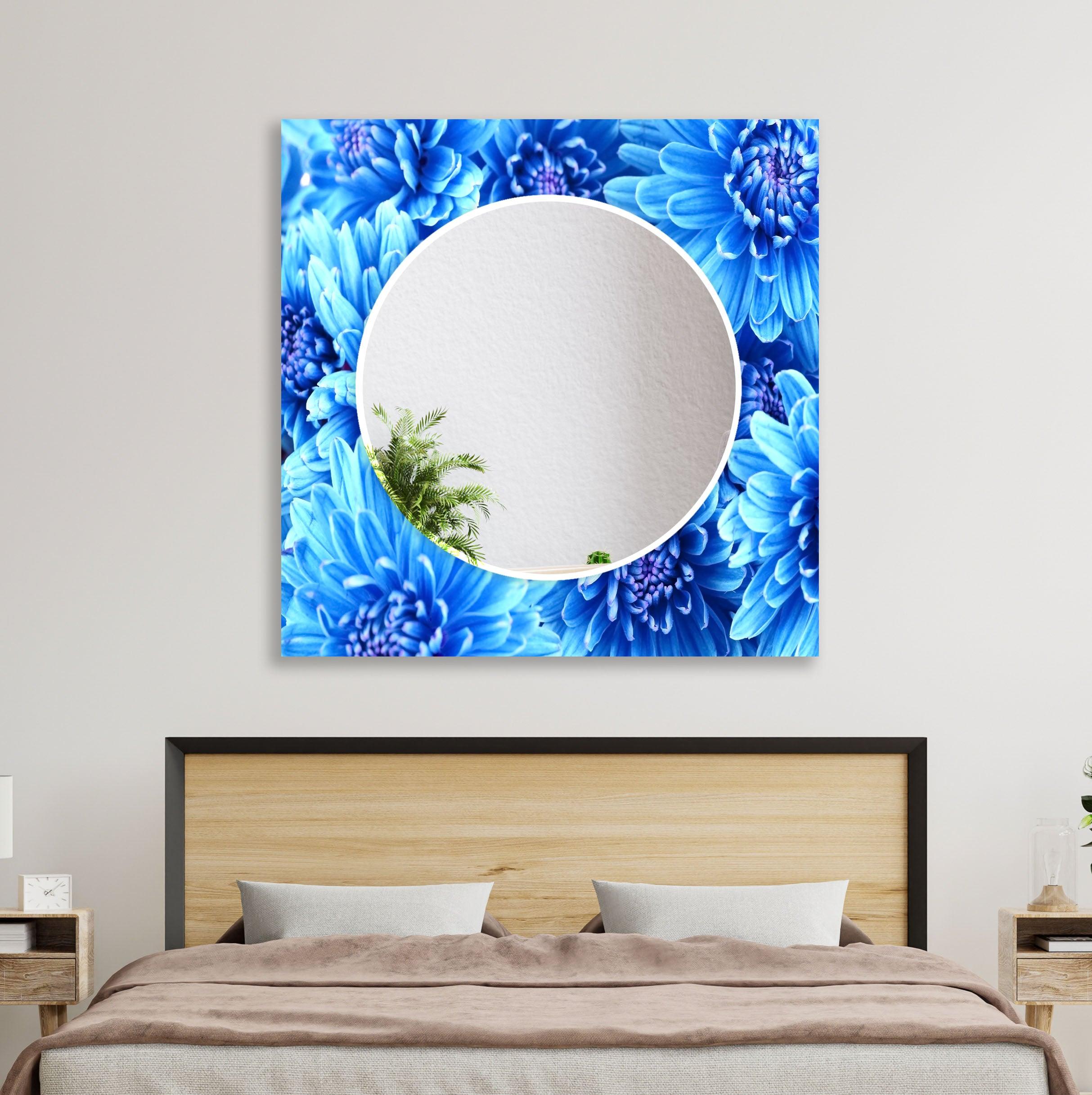 Large Blue Floral Wall Mirror - Elegant Home Decor for Living Room, Bedroom, or Entryway