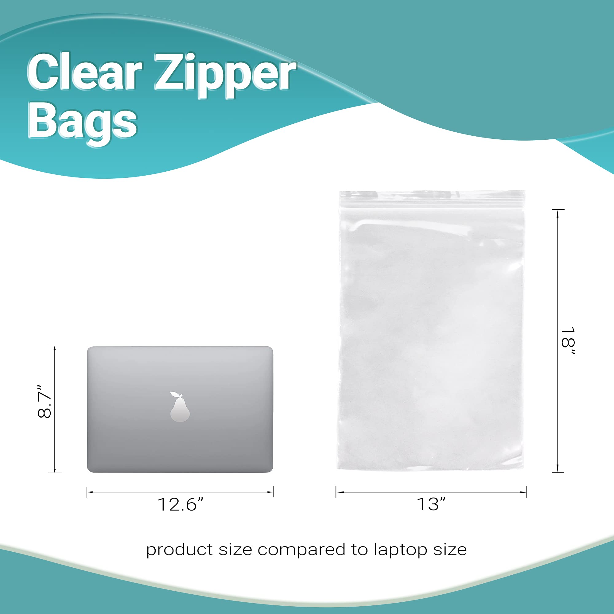 APQ 250 Pack 13x18 Clear Heavy Duty Zipper Bags - 6 Mil Thick Seal Top Polyethylene Storage Bags for Food Service, Industrial Use & Healthcare Needs | Perfect for Meal Prep, Organizing Supplies & Medical Equipment Storage