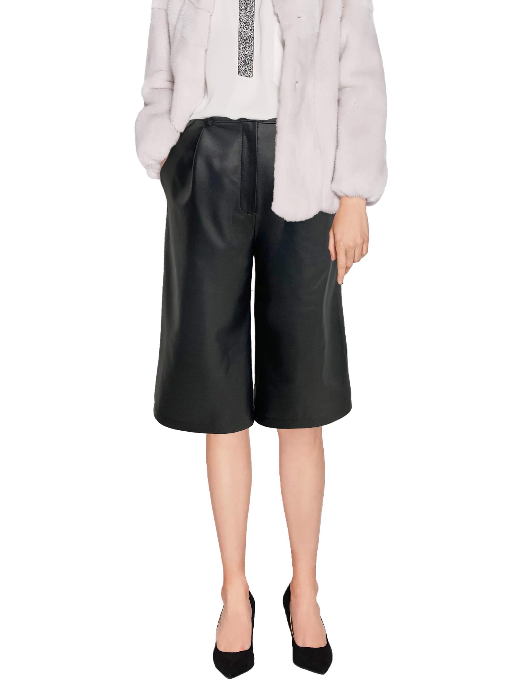 Women's High Waisted Wide Leg Leather Bermuda Shorts - Black Casual Fashion Shorts for Women | Perfect for Summer Outfits, Street Style & Date Night Looks | SmartUniverseWear