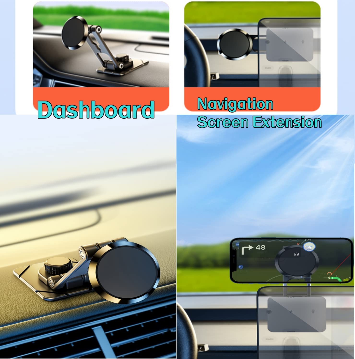 Strong Magnetic Phone Holder for Car - 6 Alloy Magnets, 360° Rotation Dashboard Mount - Universal Fit for All Smartphones (Black) - Perfect for Hands-Free Driving & GPS Navigation