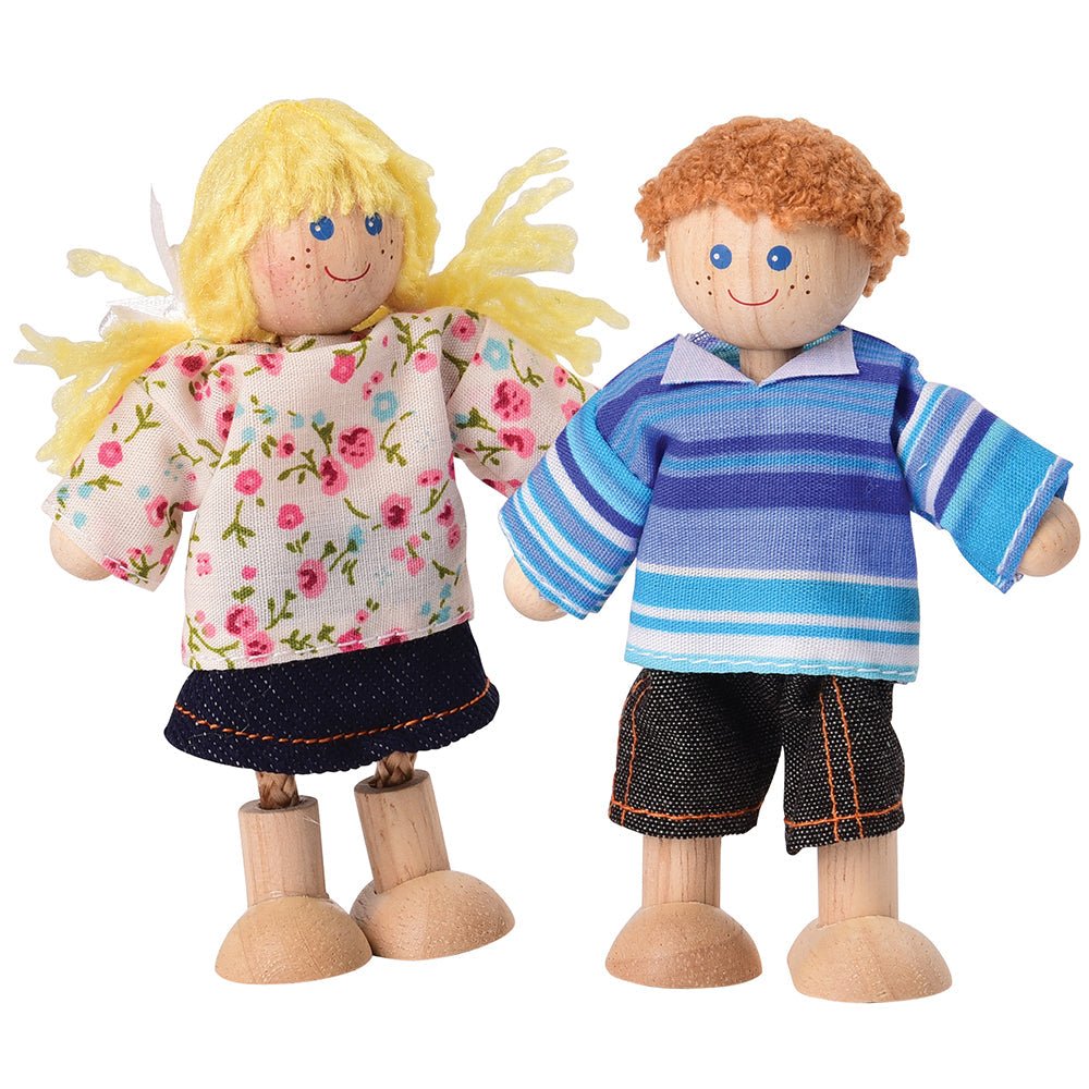 Posable Light Skin Family Wooden Dolls - 4 Piece Set for Kids Pretend Play, Dollhouse, and Educational Role Playing Games | Perfect for Home, Classroom, and Playroom Activities