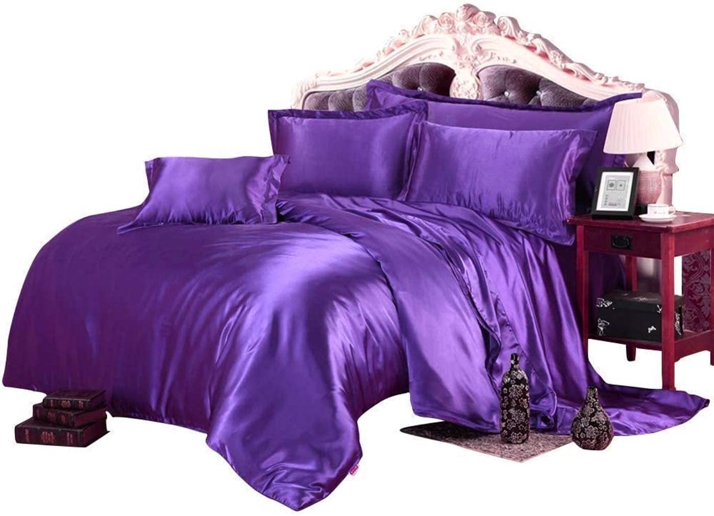 Premium 7-Piece Satin Twin Comforter Set - 600 GSM Plum Duvet Insert with Sheets (Comforter + Flat Sheet + Fitted Sheet + 4 Pillowcases) | Soft Bedding for Teens, Dorms & Guest Rooms | Luxury Satin Bedding Collection for Cozy Sleep