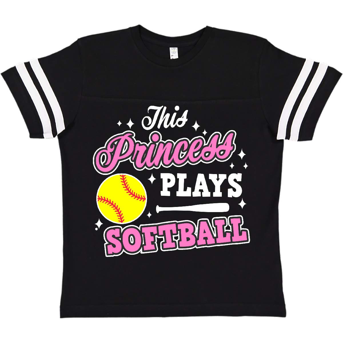 Inktastic This Princess Plays Softball with Bat and Sparkles Youth T-Shirt - Softball Team Apparel for Girls, Fun Sports Tee for Players & Fans