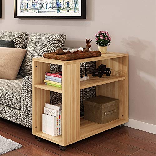 3-Tier Rolling Coffee Table with Casters - Solid Wood Mobile Side Table for Sofa, Bed, or Small Apartment - Open Storage Shelf & Snack Table (50x30x50cm) - Perfect for Living Rooms, Dorms, and Studio Apartments