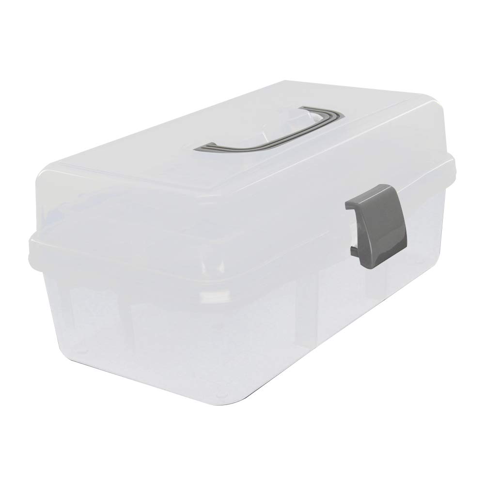Utoolmart Portable Folding Tool Box - 3-Layer Storage Organizer with Cantilever Tray, 13 x 7.9 x 5.9 Inches Clear Plastic Hardware Case for DIY, Home Repair & Workshop Organization | Perfect for Mechanics, Electricians & Handymen