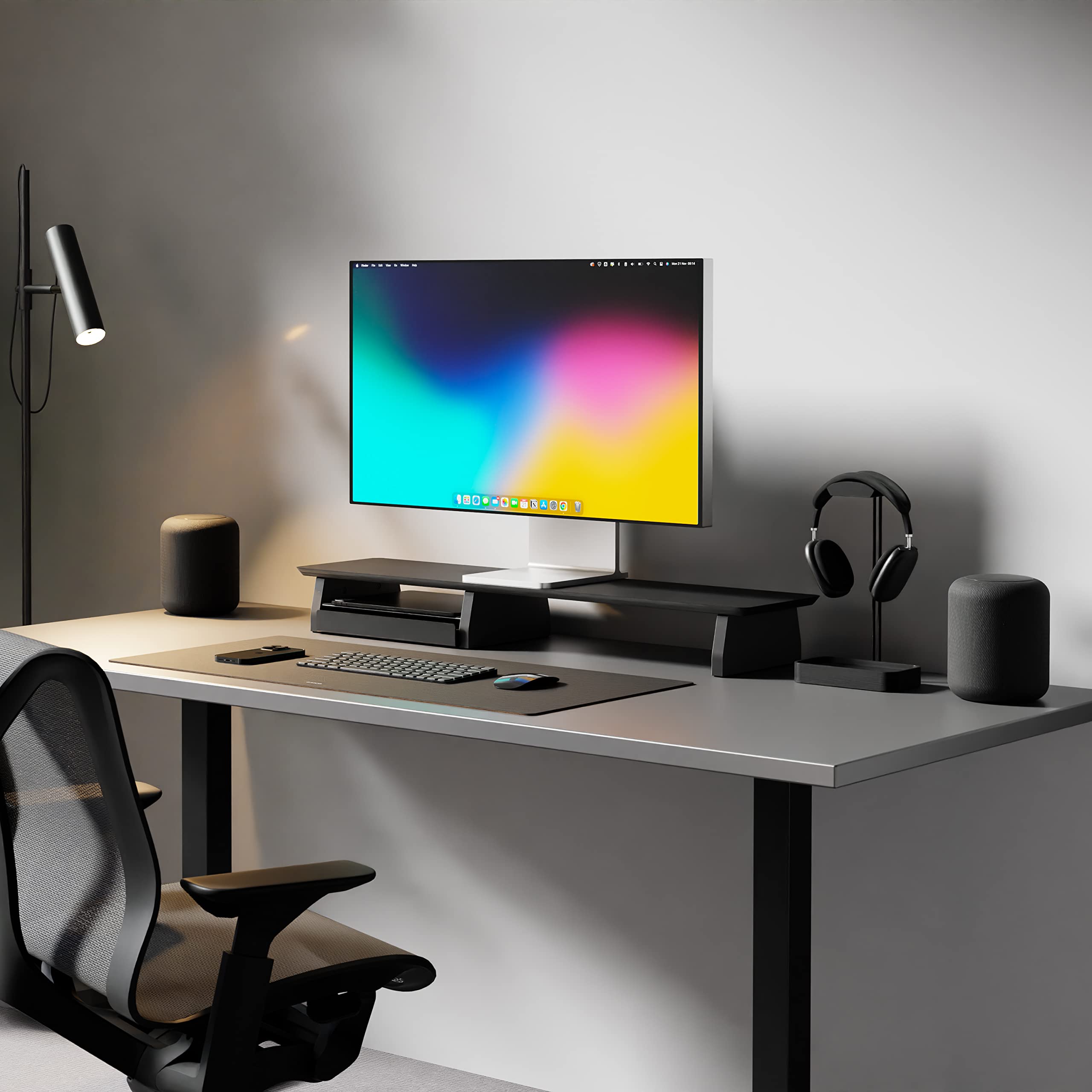 Dual Monitor Stand for Desk - 36 Inch Wooden Monitor Riser Shelf for Office, iMac & Dual Screen Setup - Matte Black Wood Desk Organizer with Large Storage Space - Perfect for Home Office & Workspace Organization