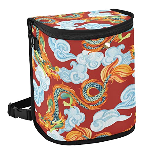 Sletend Waterproof Leak-Proof Car Trash Can with Zipper Lid, Dragon Cloud Print Hanging Car Organizer, Multipurpose Garbage Bag for Car, Home, Office, and Travel Storage