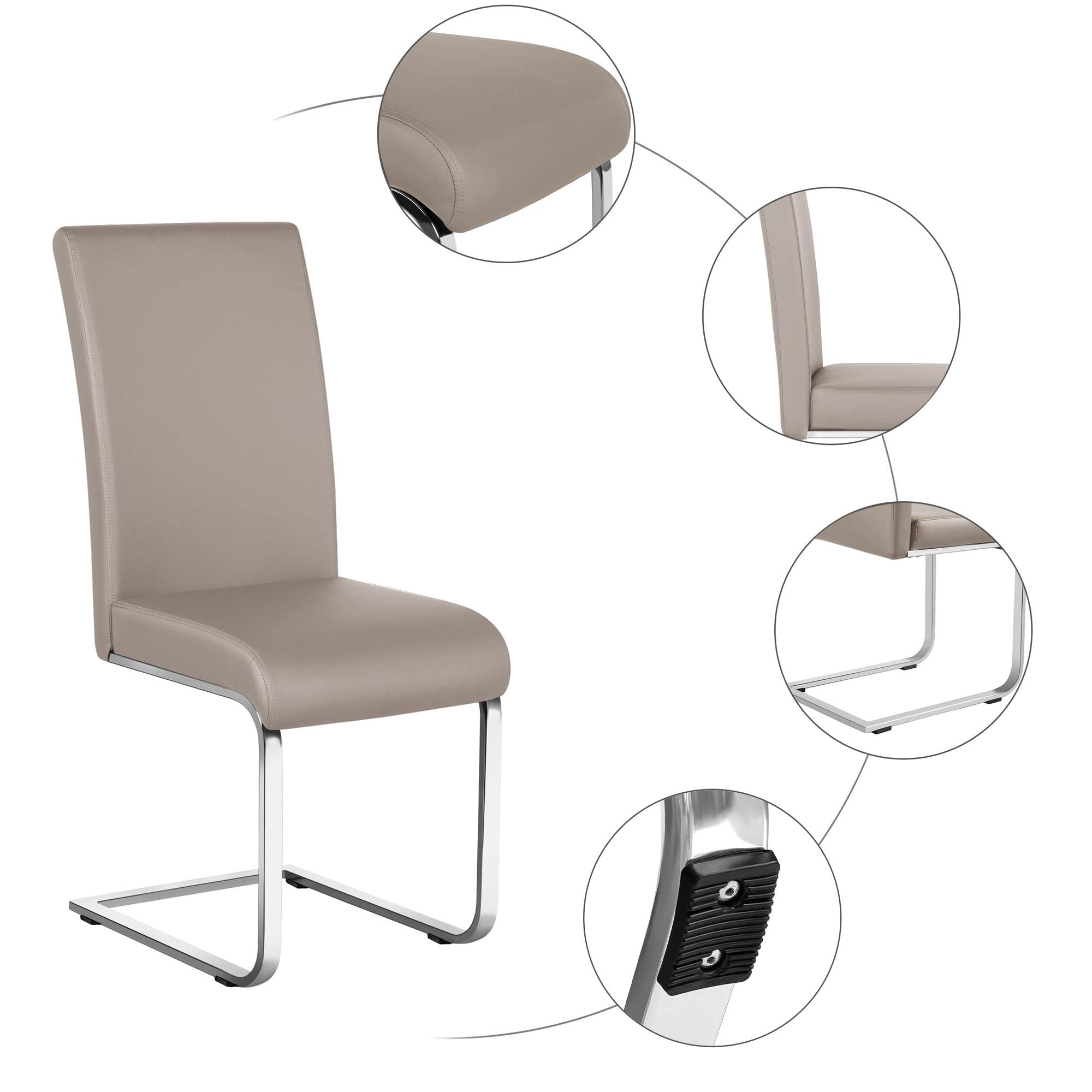 Yaheetech Modern High Back Leather Dining Chairs - Set of 2 Upholstered Armless Side Chairs with Metal Legs for Kitchen, Living Room & Home Office - Light Brown - Comfortable Seating for Family Meals & Entertaining Guests
