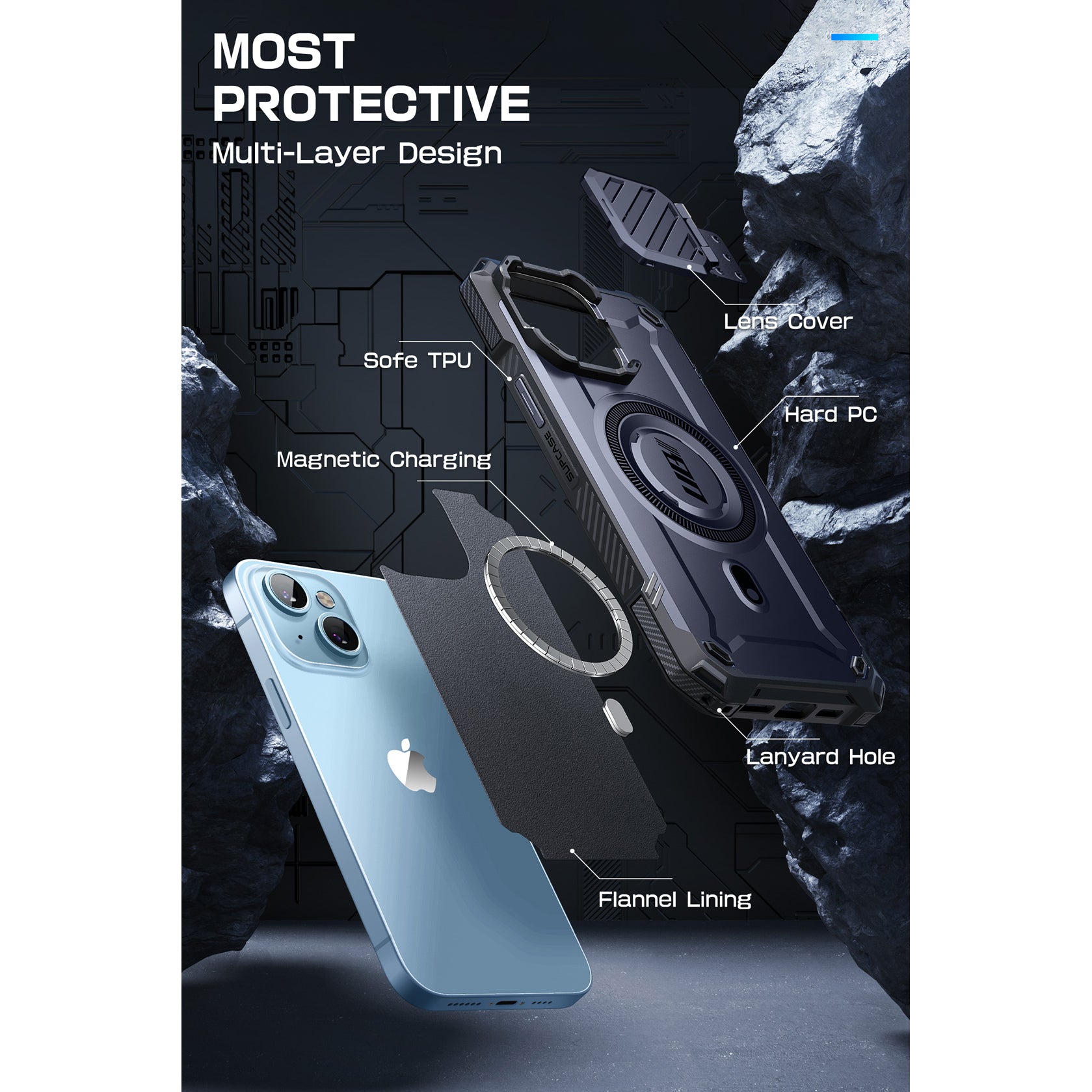 iPhone 14 Case 6.1 Inch with MagSafe & Camera Lens Protector - Unicorn Beetle MAG XT Shockproof Protective Cover in Dark Blue | Perfect for Outdoor Activities, Travel & Daily Use
