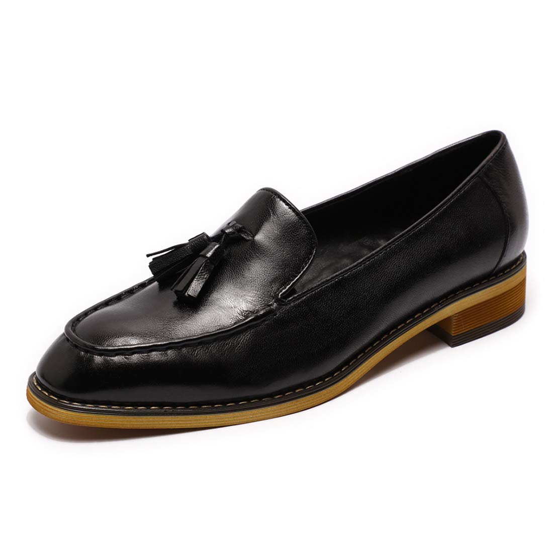Mona Flying Women's Leather Tassel Loafers - Slip On Casual Flat Shoes for Work & Dress | Comfortable Ladies Loafers for Office, Travel & Everyday Wear