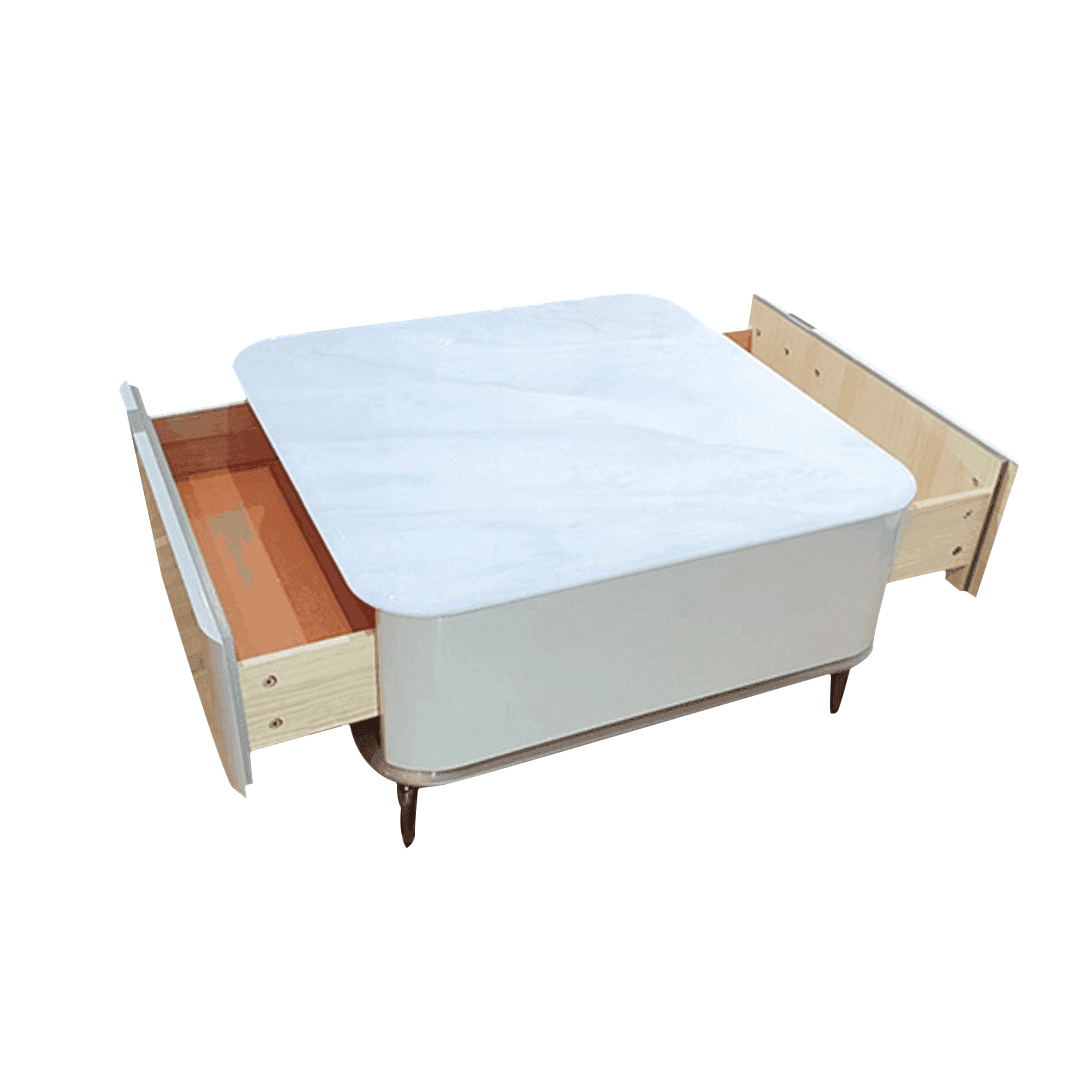 Lucille White Square Coffee Table with Cultured Marble Top - 80cm Modern Living Room Centerpiece for Home Decor