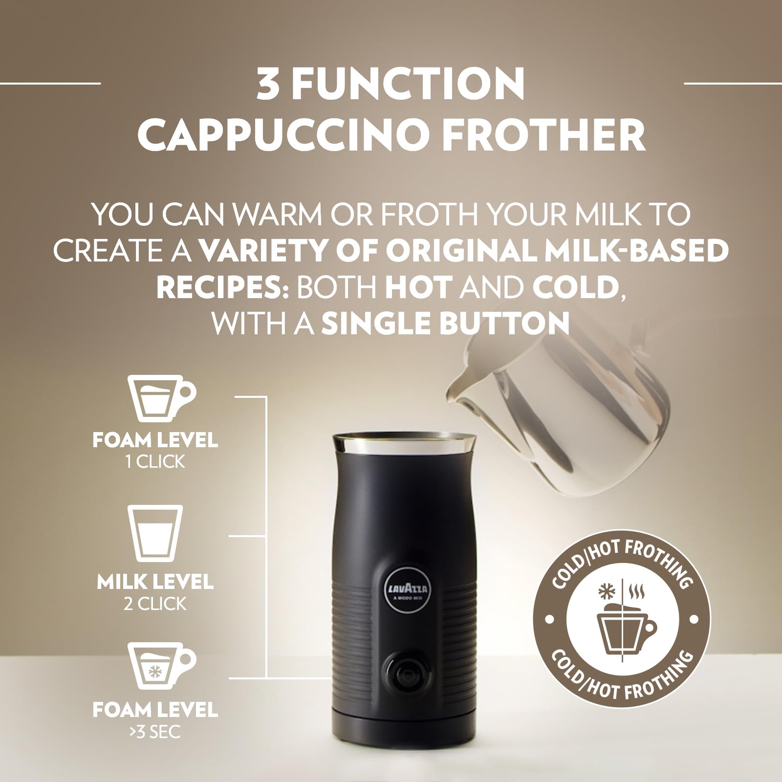 Lavazza A Modo Mio Milk Frother - Automatic Milk Frother for Cappuccino & Latte - Black | Perfect for Home Coffee Bar & Espresso Machines