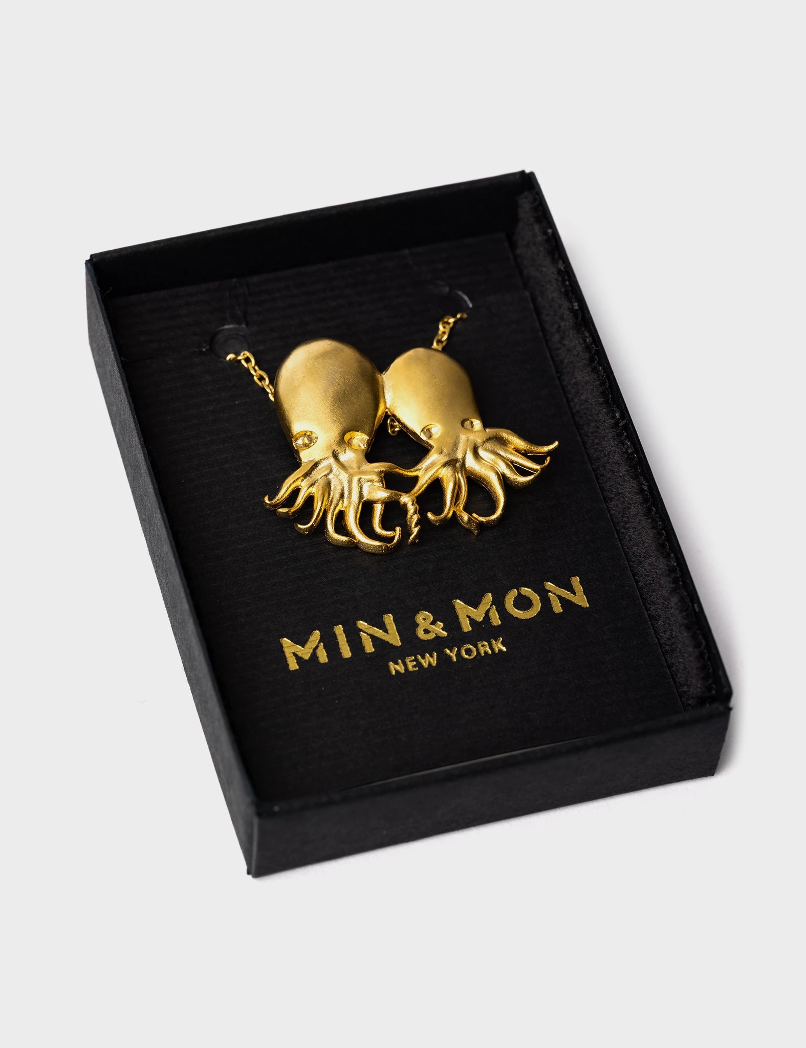Golden Twin Flame Necklace with Octopus Pendant - Couples Matching Jewelry for Anniversary, Valentine's Day & Romantic Gifts