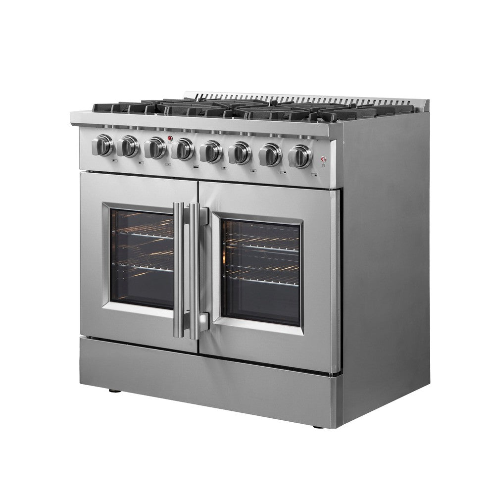 Forno Galiano 36-inch 5.36 cu. ft. Stainless Steel French Door Dual Fuel Range - Gas Cooktop & Electric Oven (Model FFSGS6356 36) | Perfect for Modern Kitchens, Home Chefs & Entertaining
