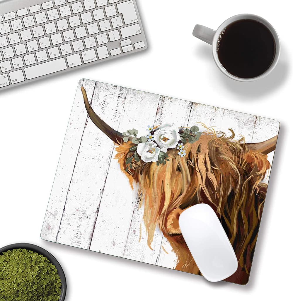 Floral Mouse Pad with Non-Slip Rubber Base - Cute Flower Design Square Mouse Mat for Office & Laptop - Waterproof Computer Desk Accessories for Women, Coworking & Home Workspace