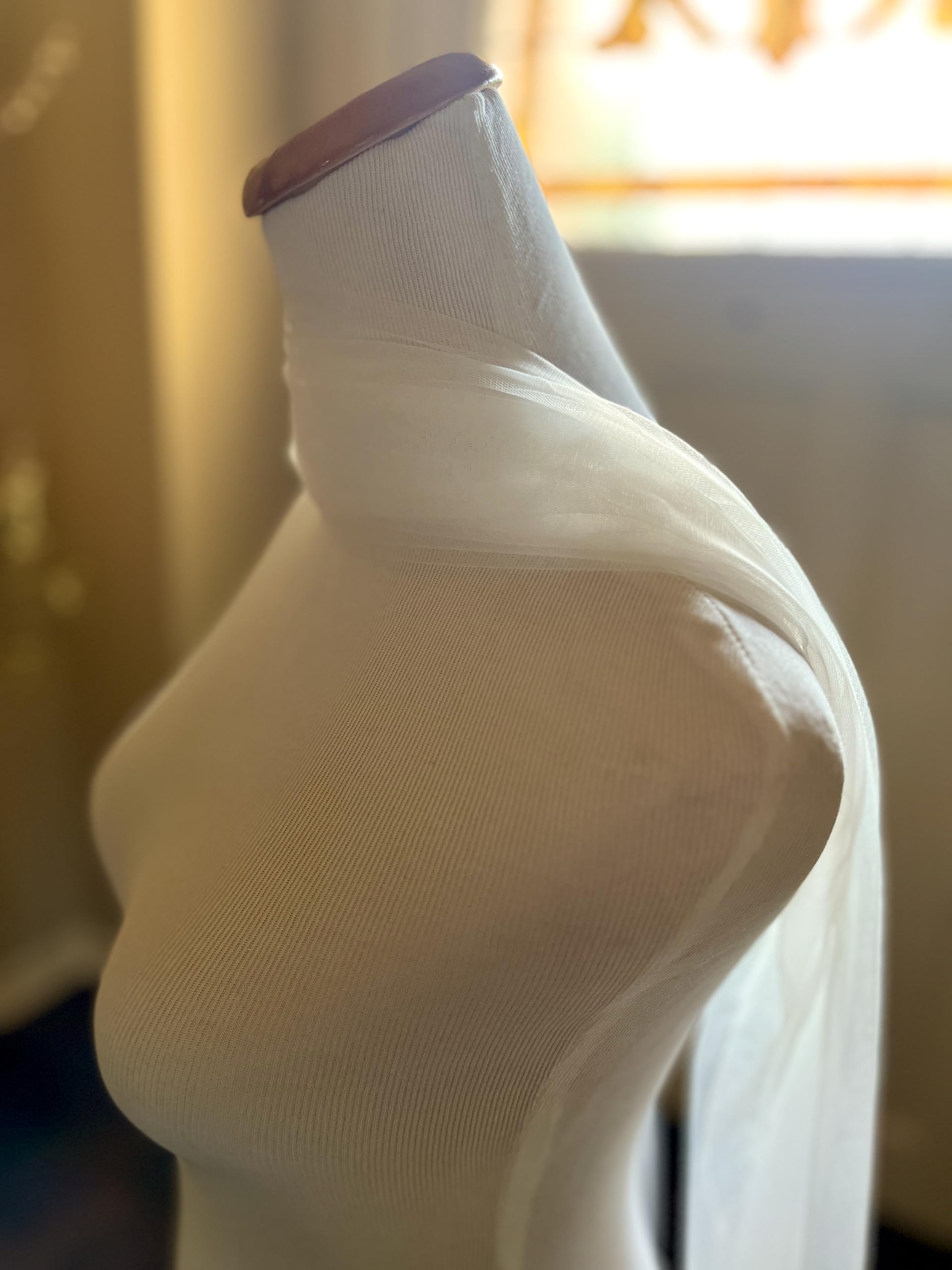 Ivory Silk Wedding Scarf - Elegant Long Bridal Neck Scarf, Tulle Net Neckerchief, Soft Draped Shawl for Bride - Perfect for Ceremony, Reception & Photo Shoots