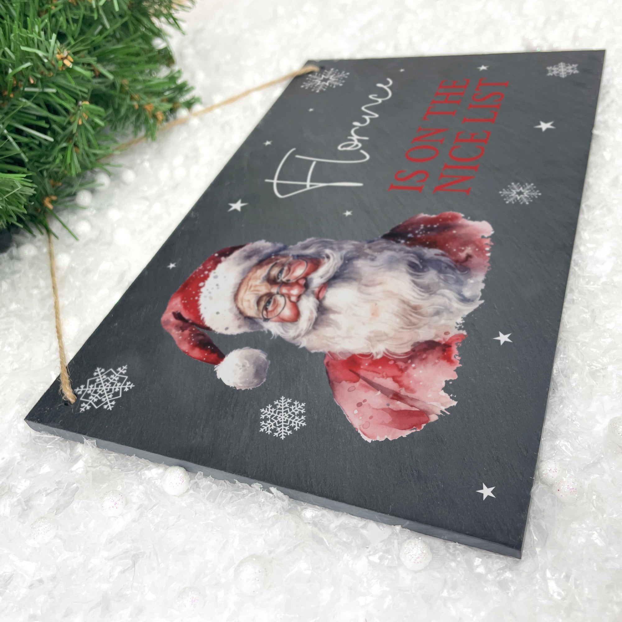 Personalized Traditional Santa Nice List Slate Hanging Plaque - 10x6 Inch Christmas Decoration for Fireplace, Wall & Holiday Home Decor