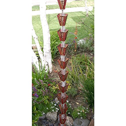8 Foot Square Cup Rain Chain for Garden Decor - Easy Installation Kit Included | Perfect for Downspout Drainage & Outdoor Water Feature Design
