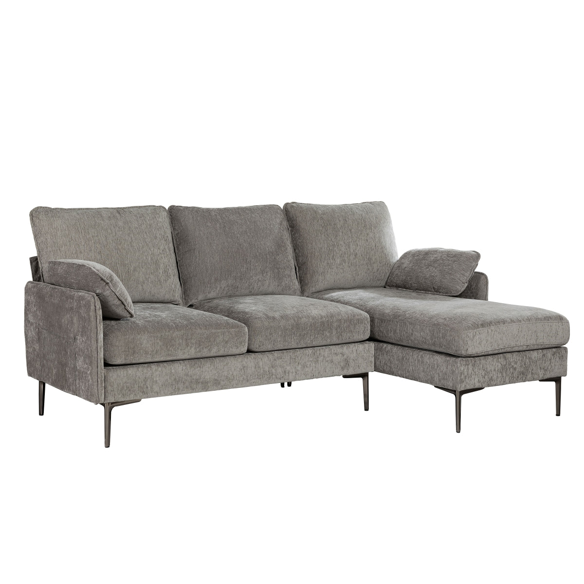 CozyLounge Grey Reversible Chaise Sectional Sofa with Removable Pillows - Modern L-Shaped Couch for Living Room, Family Room & Lounge Areas