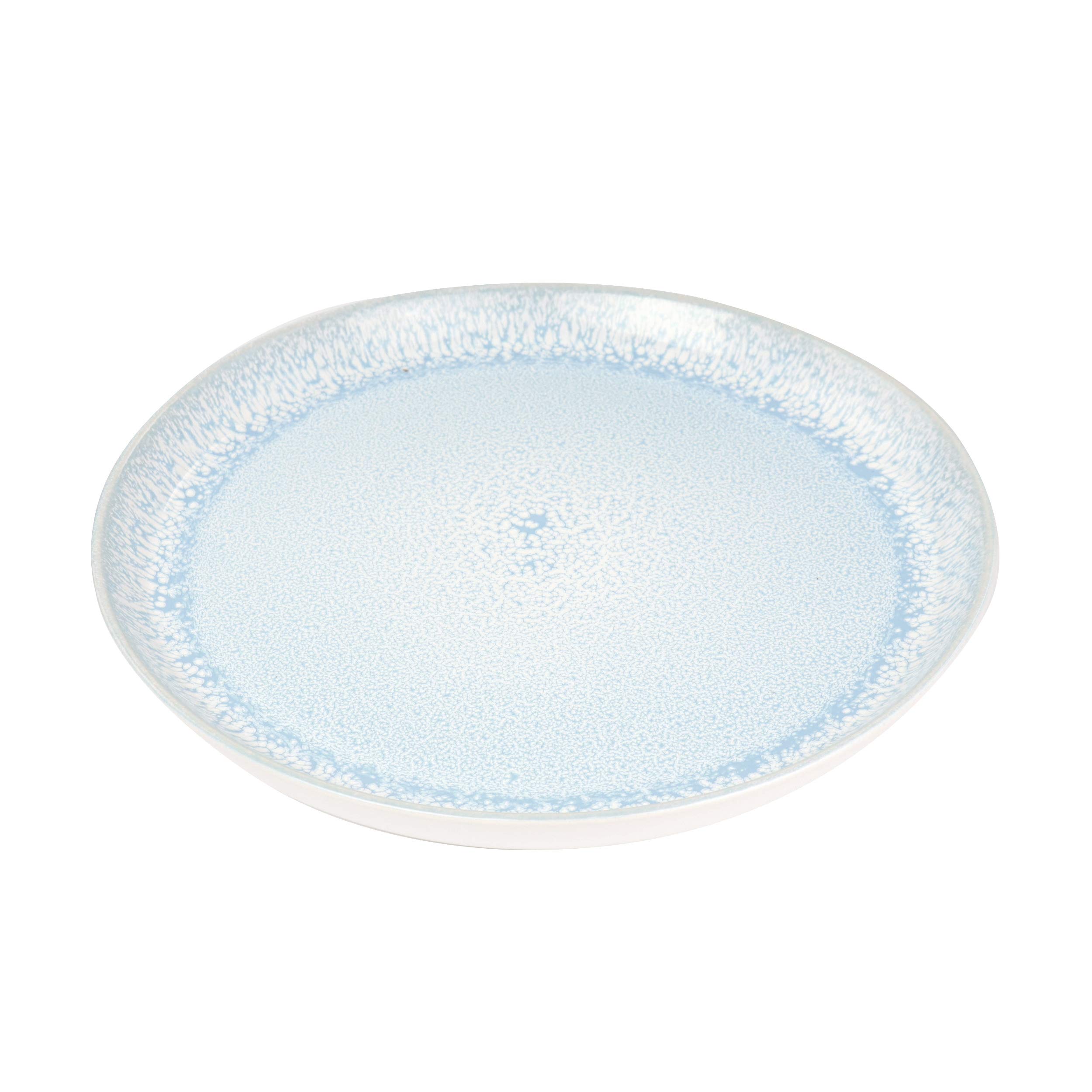 Elama Round Stoneware Mocha Collection Contemporary Dinnerware Set - 16 Piece Blue and White Porcelain Plates, Bowls & Mugs - Perfect for Modern Dining, Entertaining & Everyday Use