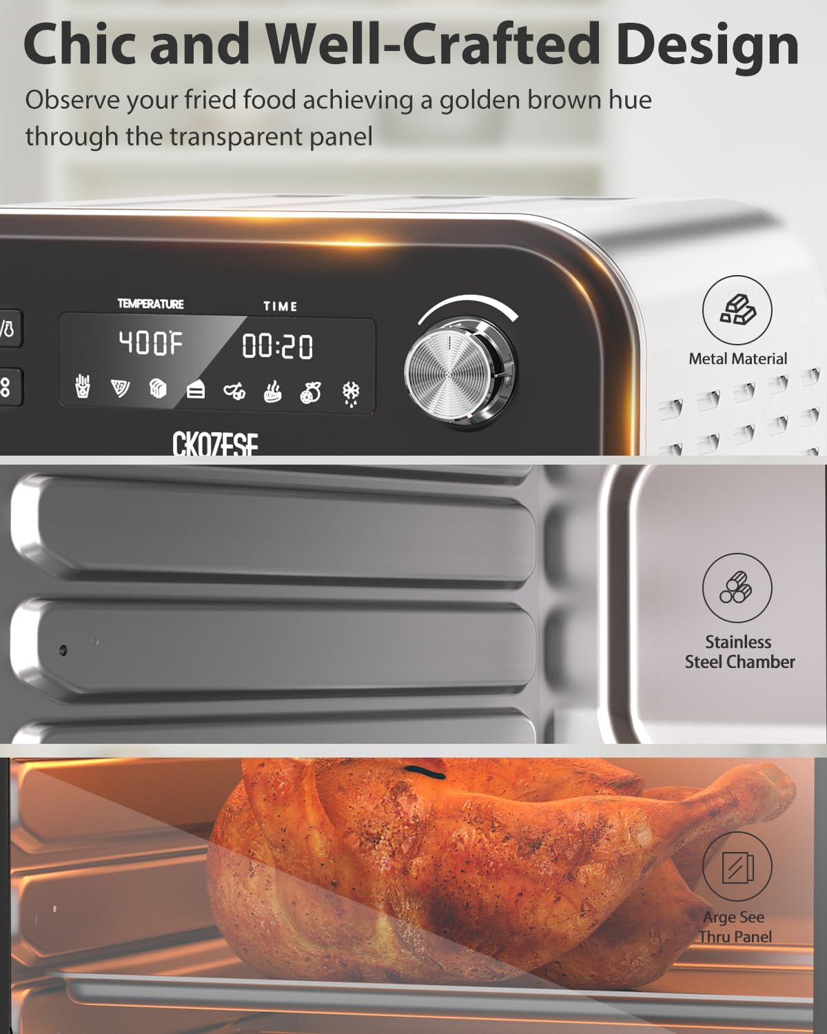 14QT Air Fryer Toaster Oven - 8-in-1 Smart Countertop Convection Oven with Grill, Roast, Bake, Broil & Dehydrate Functions | Stainless Steel Oil-Free Cooking | Includes 45 Recipes & Accessories | Perfect for Healthy Meals, Family Dinners & Party Snacks