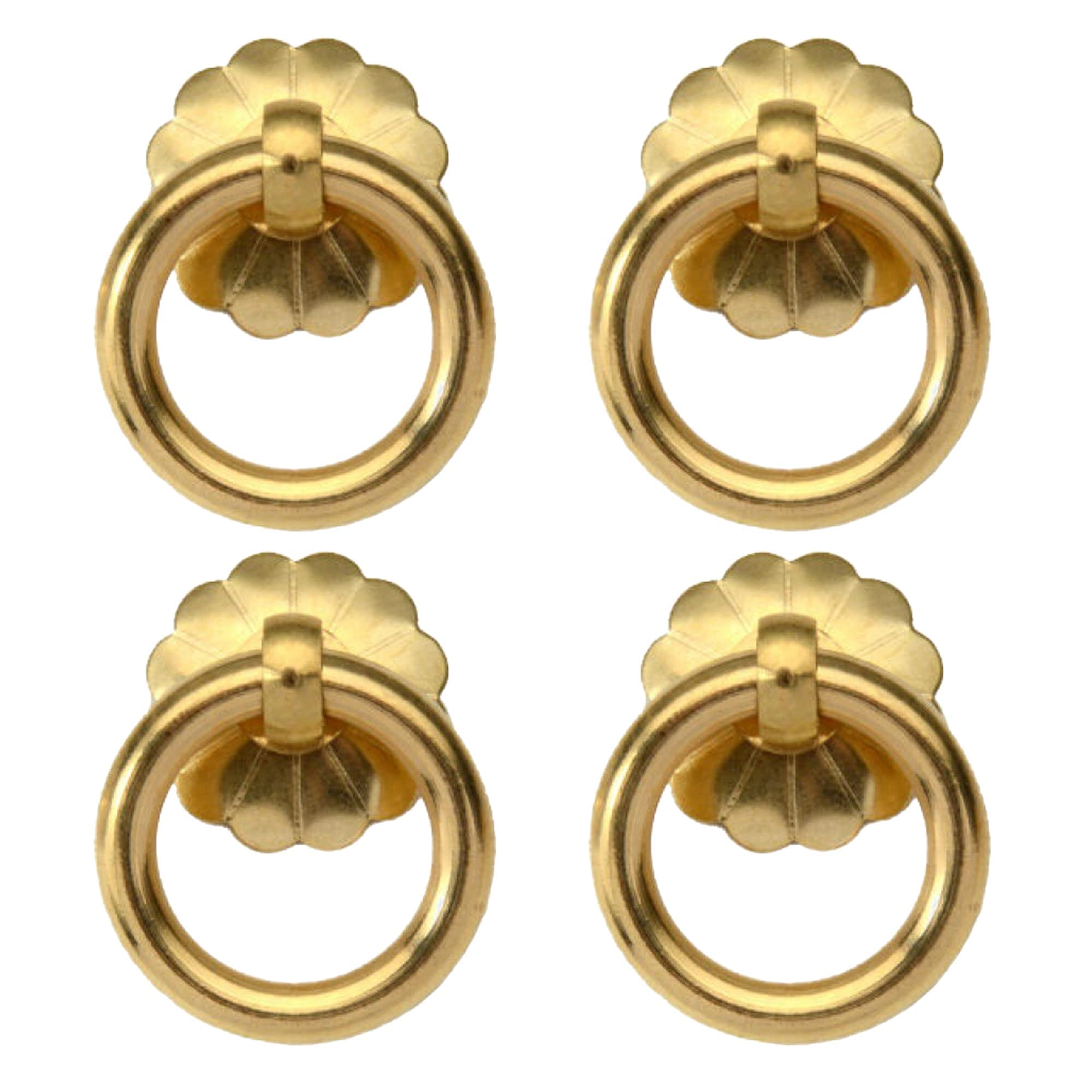 Vintage Brass Cabinet Drawer Pulls - 4Pcs Antique Gold Ring Handles for Closet, Cupboard & Furniture (Perfect for Kitchen, Bathroom & Vintage Home Decor)