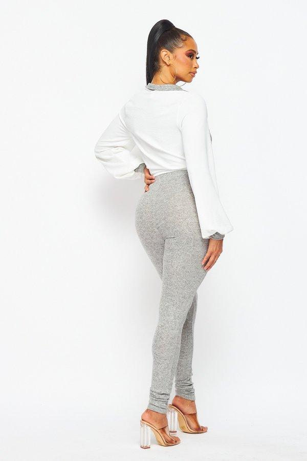 Kenzie White & Grey Leggings Set for Women - High Waist Yoga Pants with Matching Sports Bra - Perfect for Gym, Running, Workout & Lounge Wear
