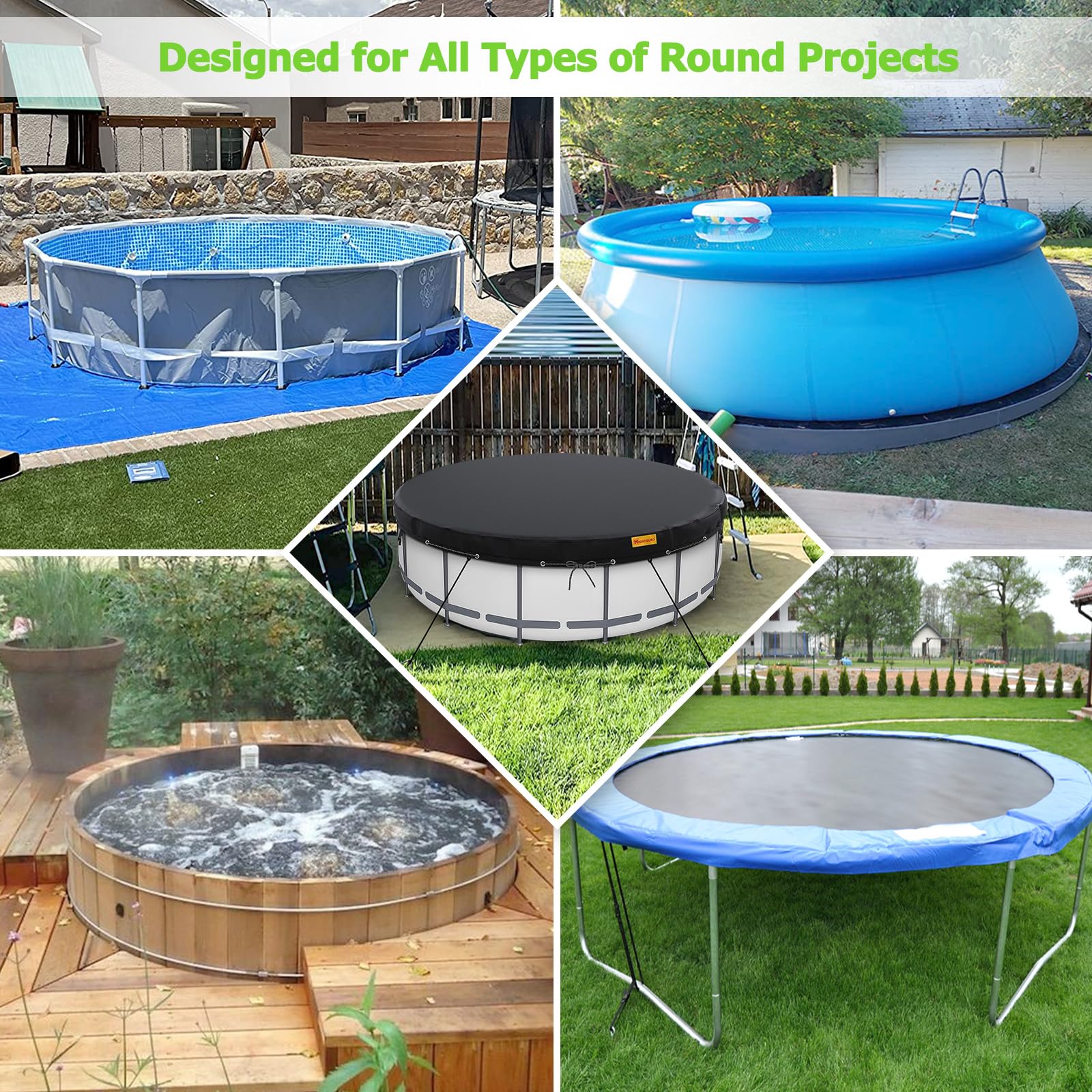 18Ft Round Pool Cover for Above Ground Swimming Pools - Heavy Duty Waterproof & Windproof with Ground Nails & Ropes - Dustproof Winter Protection - Perfect for Seasonal Pool Maintenance and Winterization (Black)