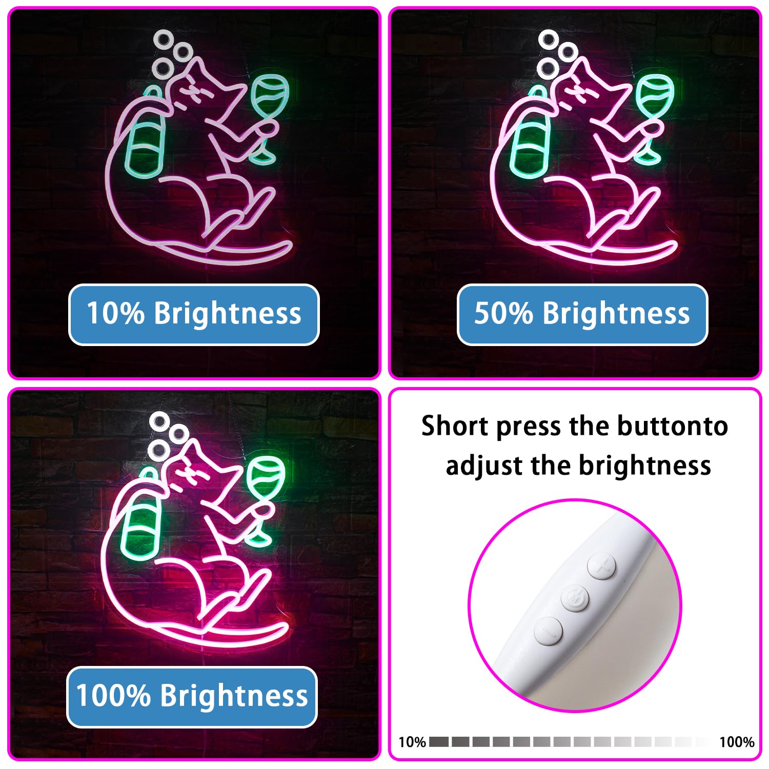 Funny Cat Beer Neon Sign - Dimmable Pink LED Wall Decor for Home Bar, Men Cave & Bedroom | Perfect for Cat Birthday Parties & Animal-Themed Decor