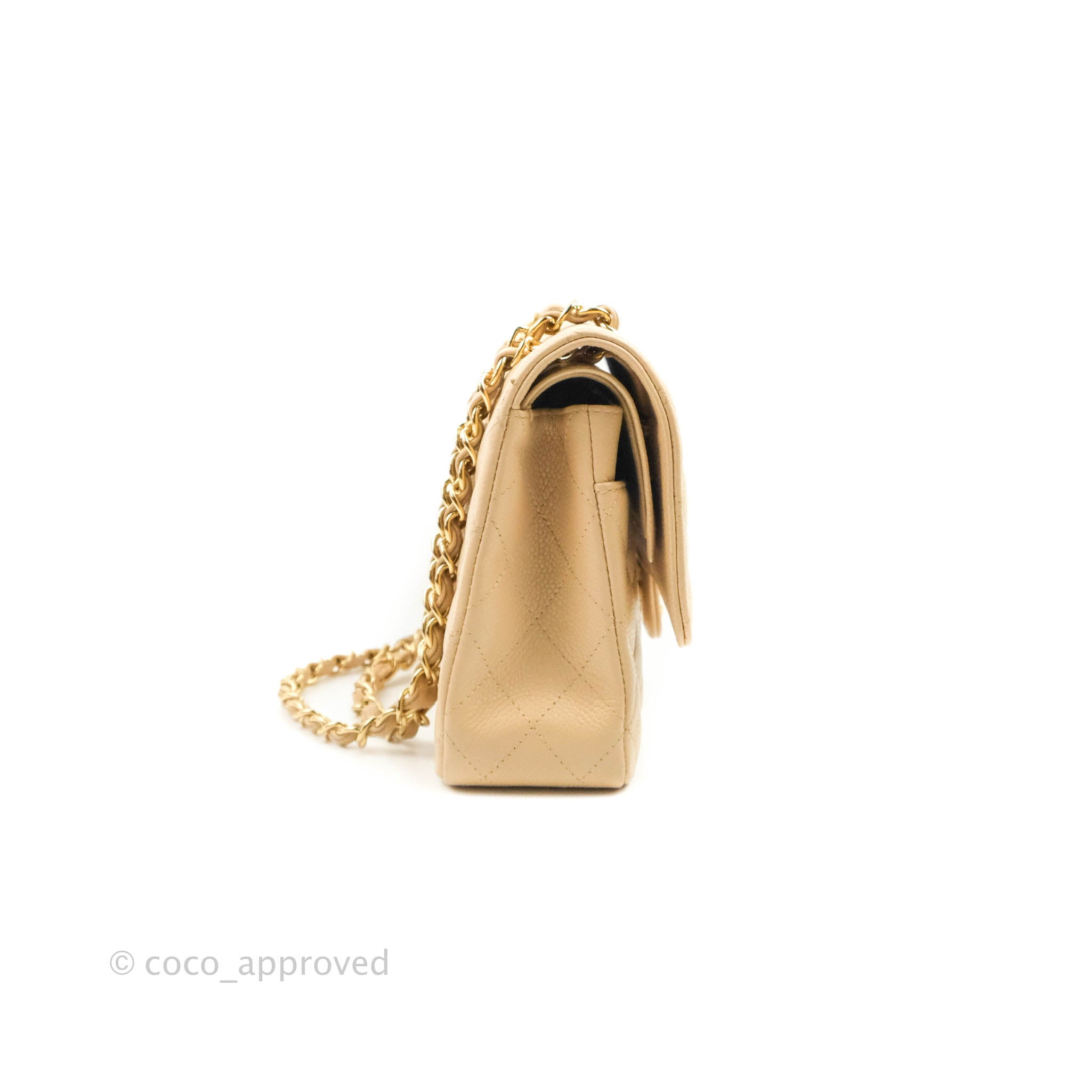 Chanel Classic M/L Medium Flap Bag - Quilted Beige Caviar Leather with Gold Hardware | Luxury Shoulder Bag for Women, Perfect for Work, Parties & Special Occasions