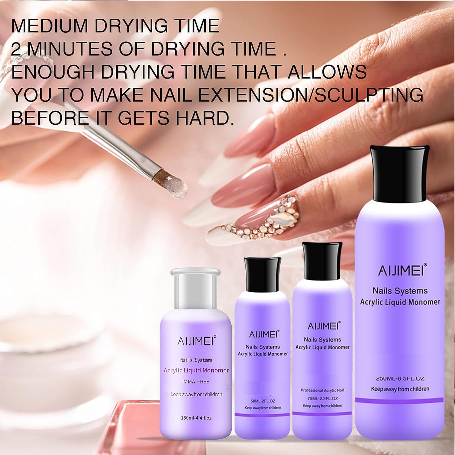 Professional AIJIMEI Acrylic Nail Liquid Monomer 58ML/2FL.OZ - High Quality Acrylic Liquid for Nail Extensions & Acrylic Powder - Perfect for Salon, DIY Manicures & Nail Art at Home