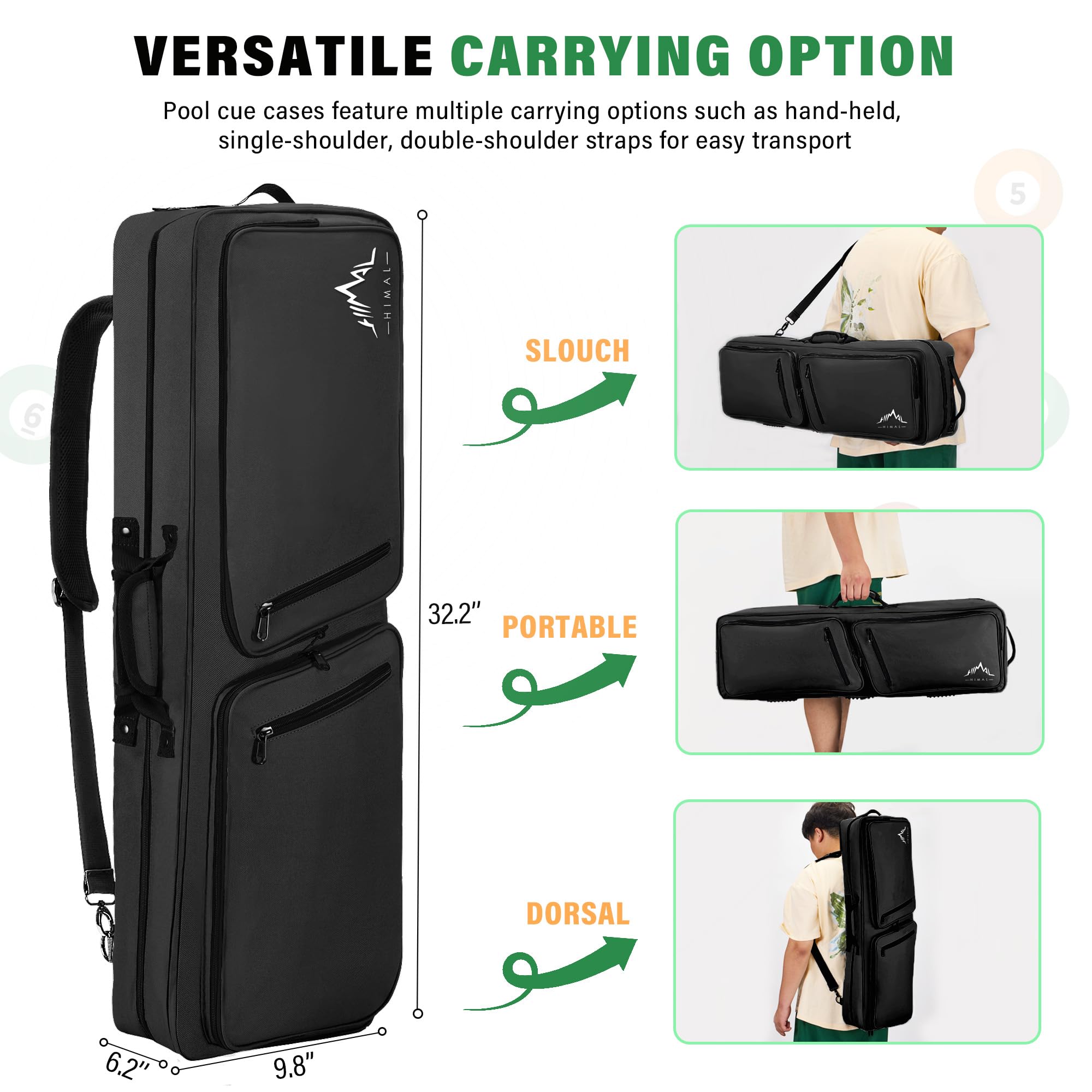 4x4 Pool Cue Case - Soft Padded Billiard Stick Holder with Adjustable Shoulder Strap & 2 Large Accessory Pockets | Perfect for Pool Players & Tournament Travel