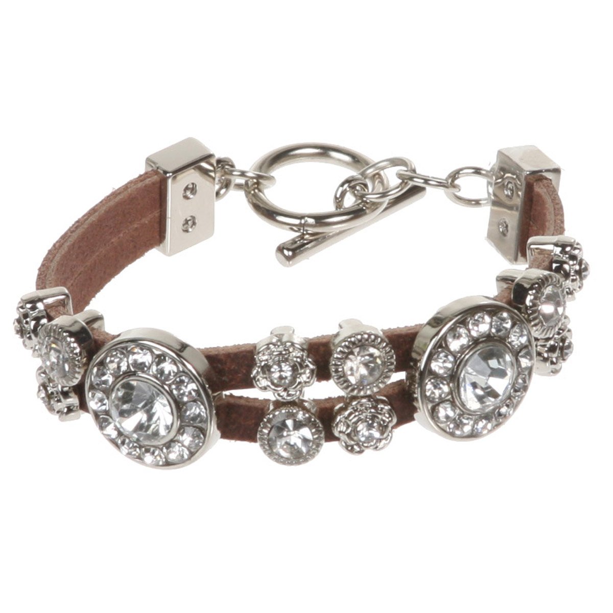 Rhinestone Charms Double Leather Strand Bracelet for Women | Elegant Crystal Beaded Jewelry | Perfect for Parties, Weddings & Special Occasions