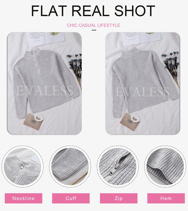 EVALESS Women's Waffle Knit Quarter Zip Pullover Sweater - Long Sleeve Business Casual Top for Office, Work & Fall Outfits