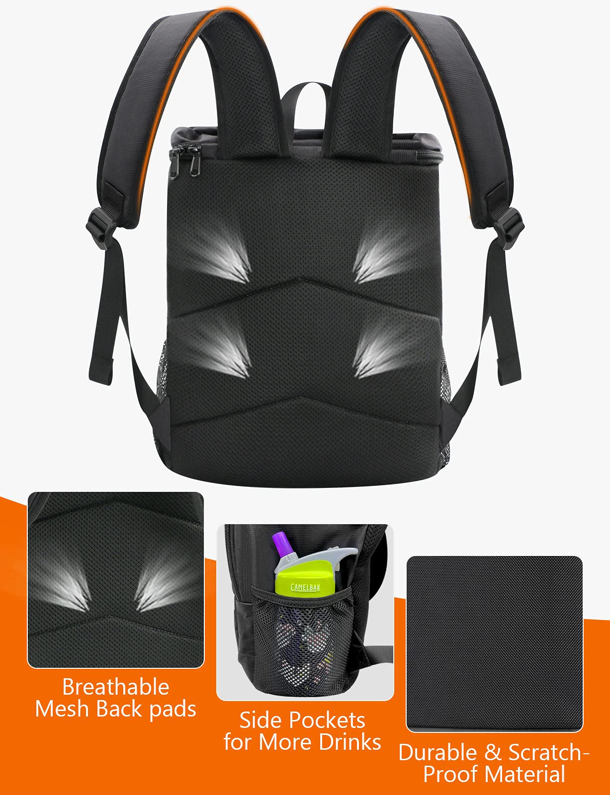 Leakproof Cooler Backpack for Men & Women - 15.6 Quart Insulated Lunch Bag, Black Nylon Backpack for Picnic, Hiking, Camping & Beach