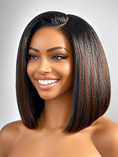 Brown Highlights Yaki Wig