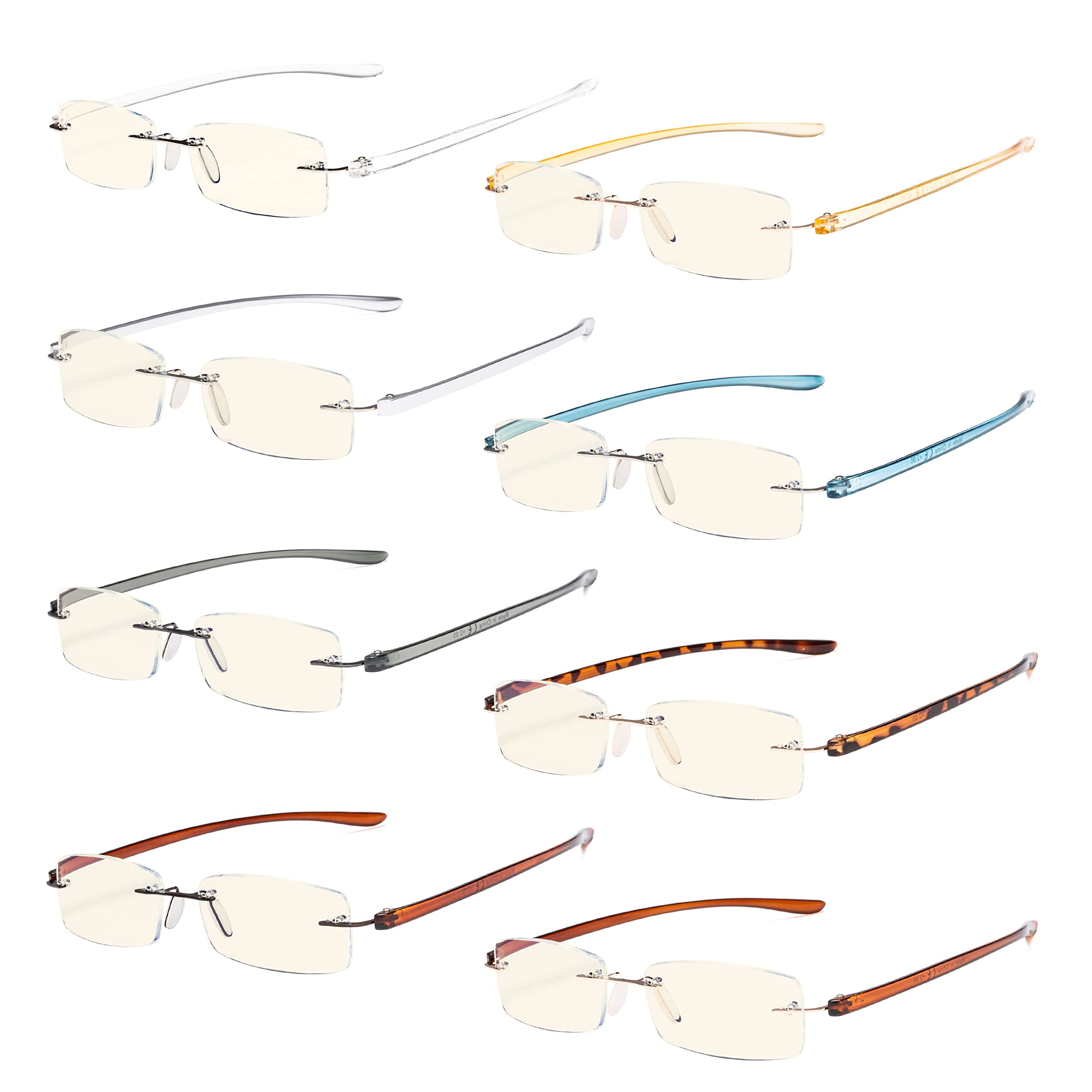 Eyekepper 8 Pack Blue Light Blocking Glasses - Anti Eye Strain, UV Protection, Rimless Computer & Reading Glasses +1.75 for Men & Women - Perfect for Office Work, Gaming, and Screen Time