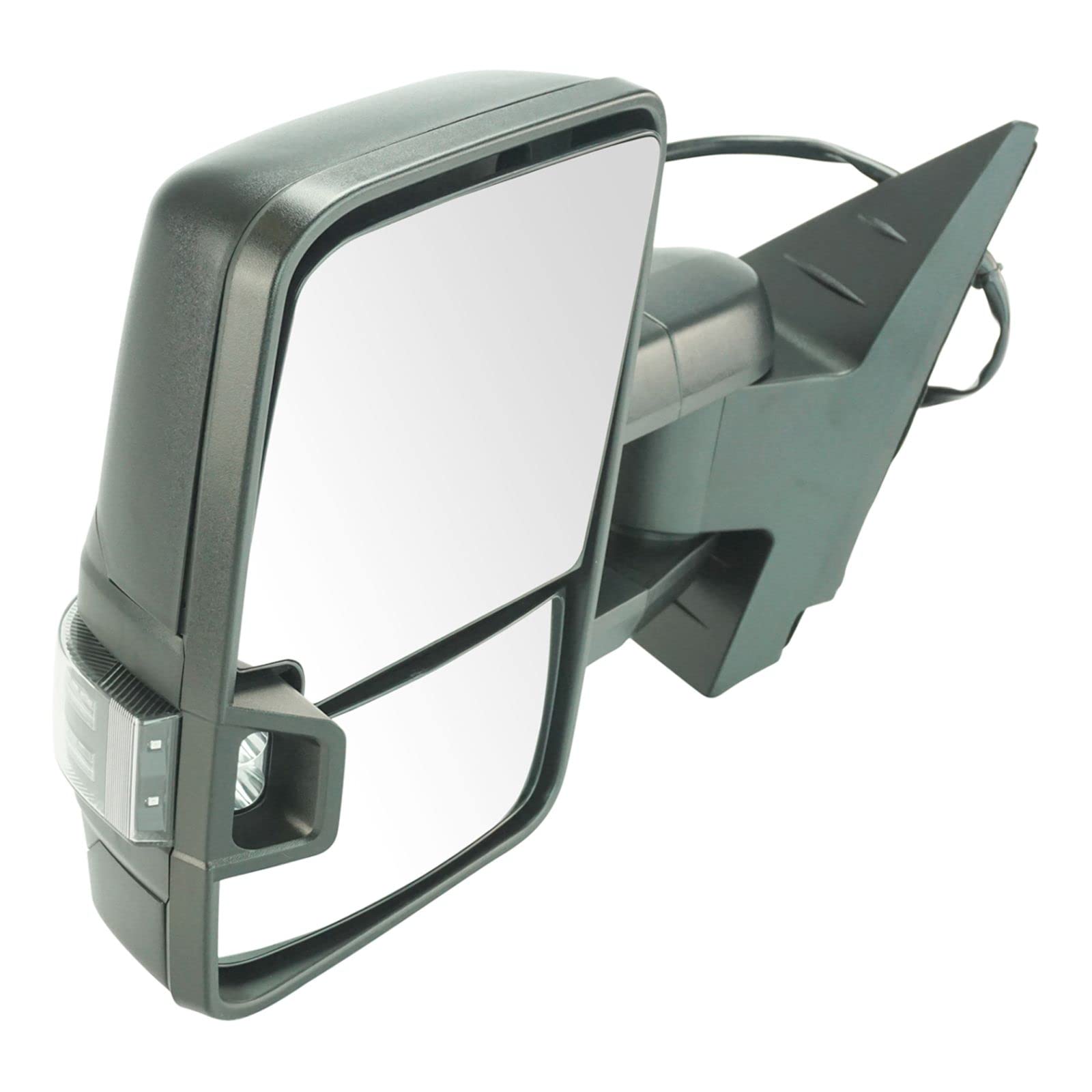 Power Heated LED Signal Textured Black Tow Mirrors for GM Trucks - Pair Set with Spotlights - Perfect for Towing & Night Driving