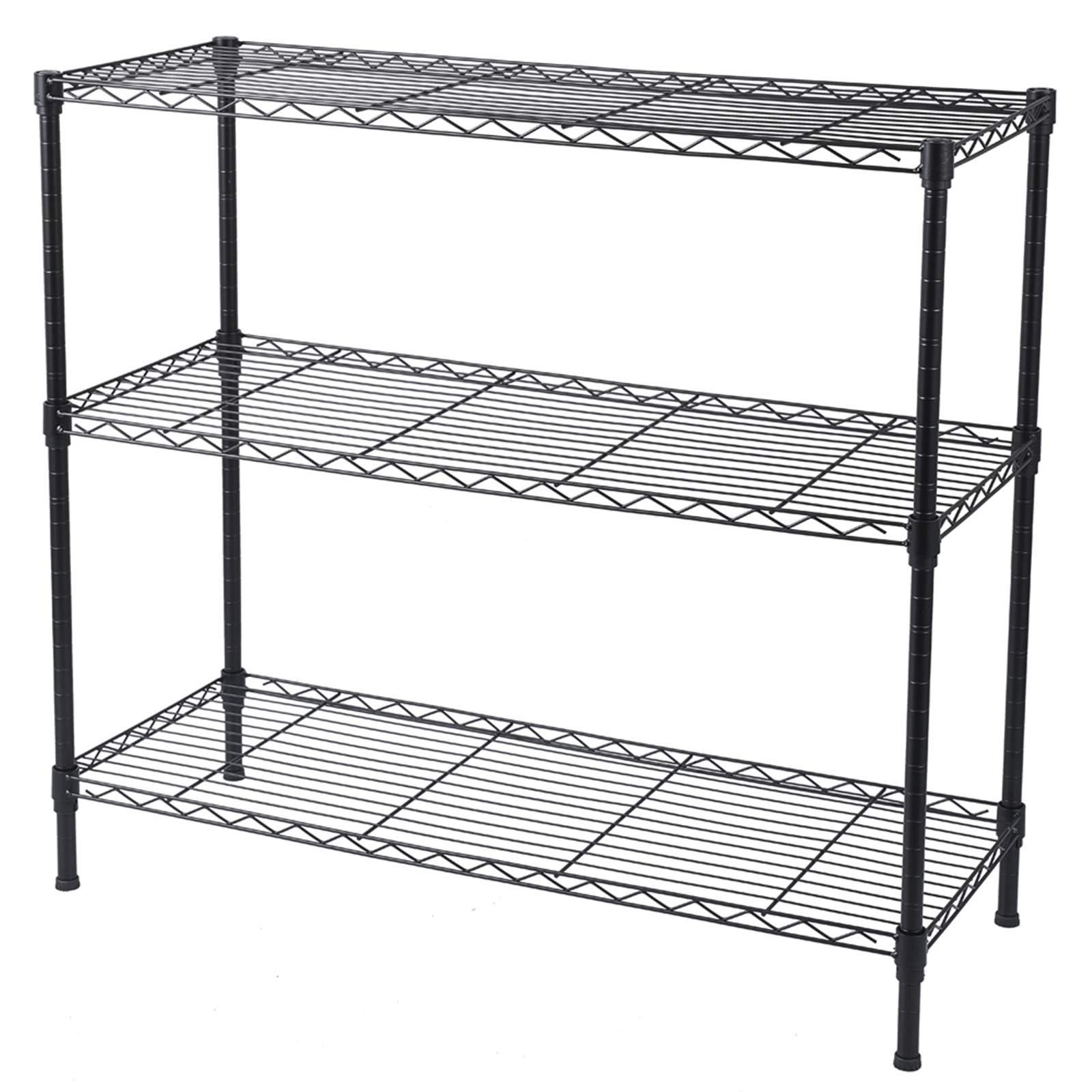 3-Tier Adjustable Metal Storage Shelf - Heavy Duty Wire Shelving Unit for Pantry, Closet, Kitchen, Laundry & Bathroom Organization (Black) - Perfect for Small Spaces & Home Storage Solutions