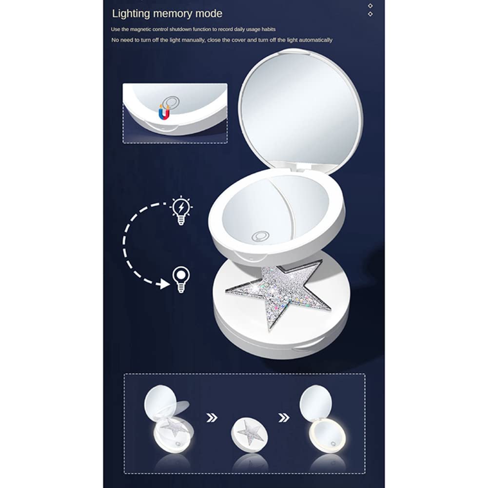 Portable Double-Sided Foldable Cosmetic Mirror with Stars - Compact Makeup Mirror for Women, Travel & Home Use, Perfect Gift (White)