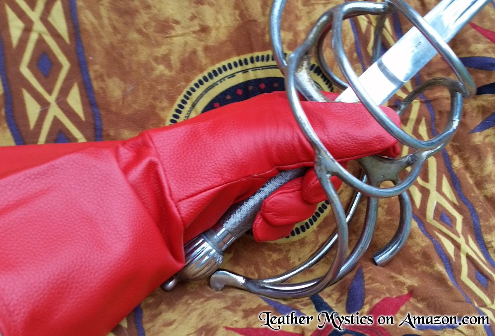 Premium Red Leather Gauntlet Gloves - Extra Large (XL) Size with Extended Arm Cuff - Perfect for Motorcycle Riding, Cosplay, Medieval Reenactments & Fashion Accessories