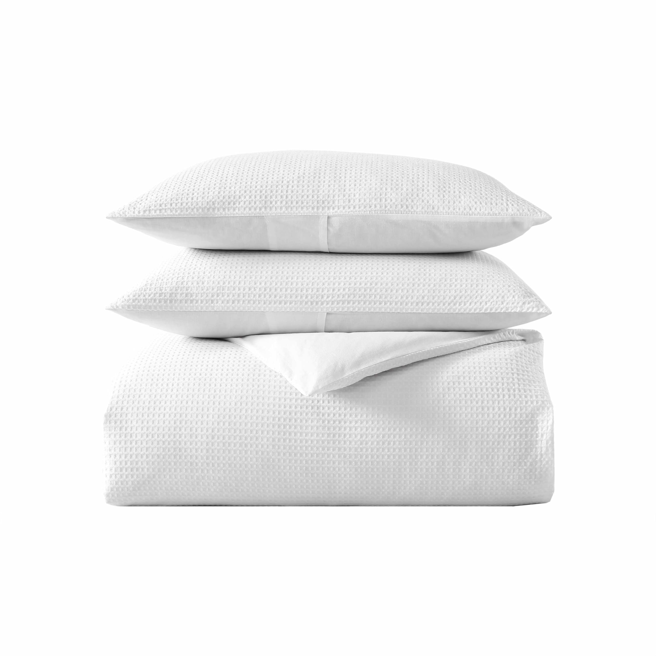 Vera Wang King Duvet Cover Set - Soft 100% Cotton Bedding Set with Matching Shams, Button Closure, Waffle Pique White - Luxury Bedroom Essentials for Master Suite, Hotel-Style Comfort, Wedding Registry Gift