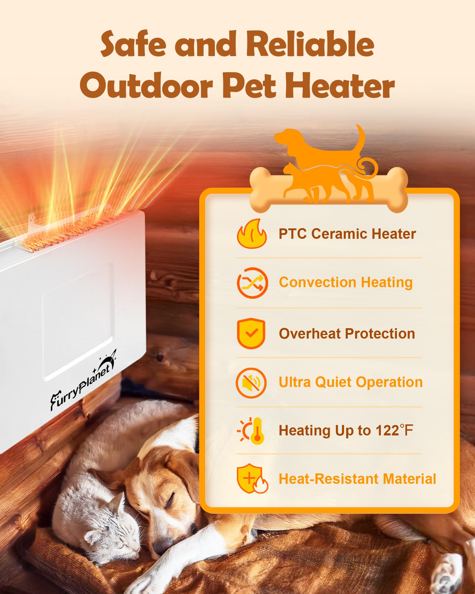 400W Dog House Heater with Thermostat - Adjustable Temperature Outdoor Pet Heater for Winter, 6.5FT Chew-Proof Cord & Overheat Protection - Perfect for Dog Houses, Chicken Coops & Outdoor Pet Shelters (White)