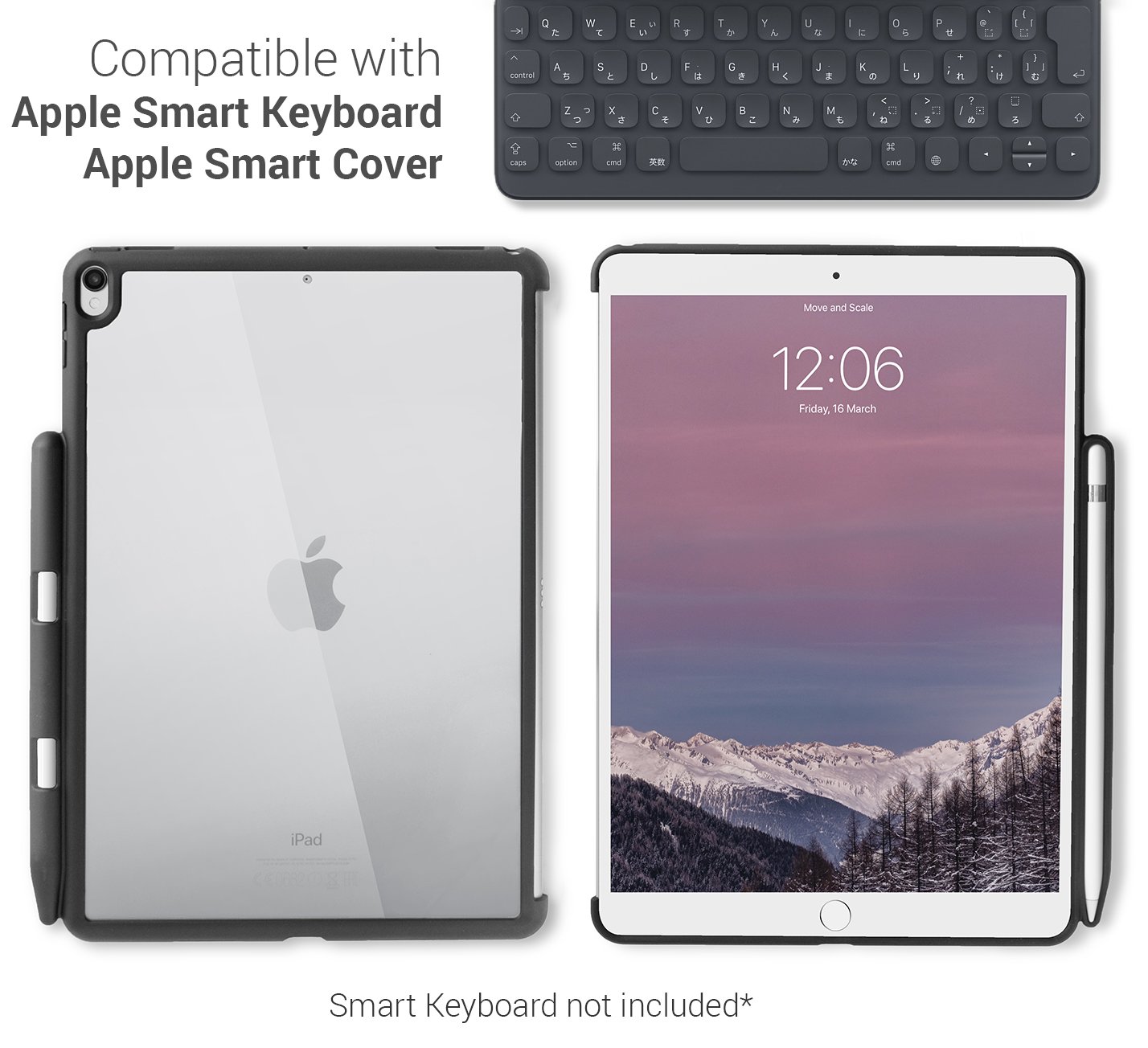 TineeOwl iPad Pro/Air 3 (10.5-inch) Protective Case with Apple Pencil Holder - Ultra Slim & Lightweight, Compatible with Apple Smart Keyboard & Smart Cover (Clear/Black) - Perfect for Work, Study & Travel