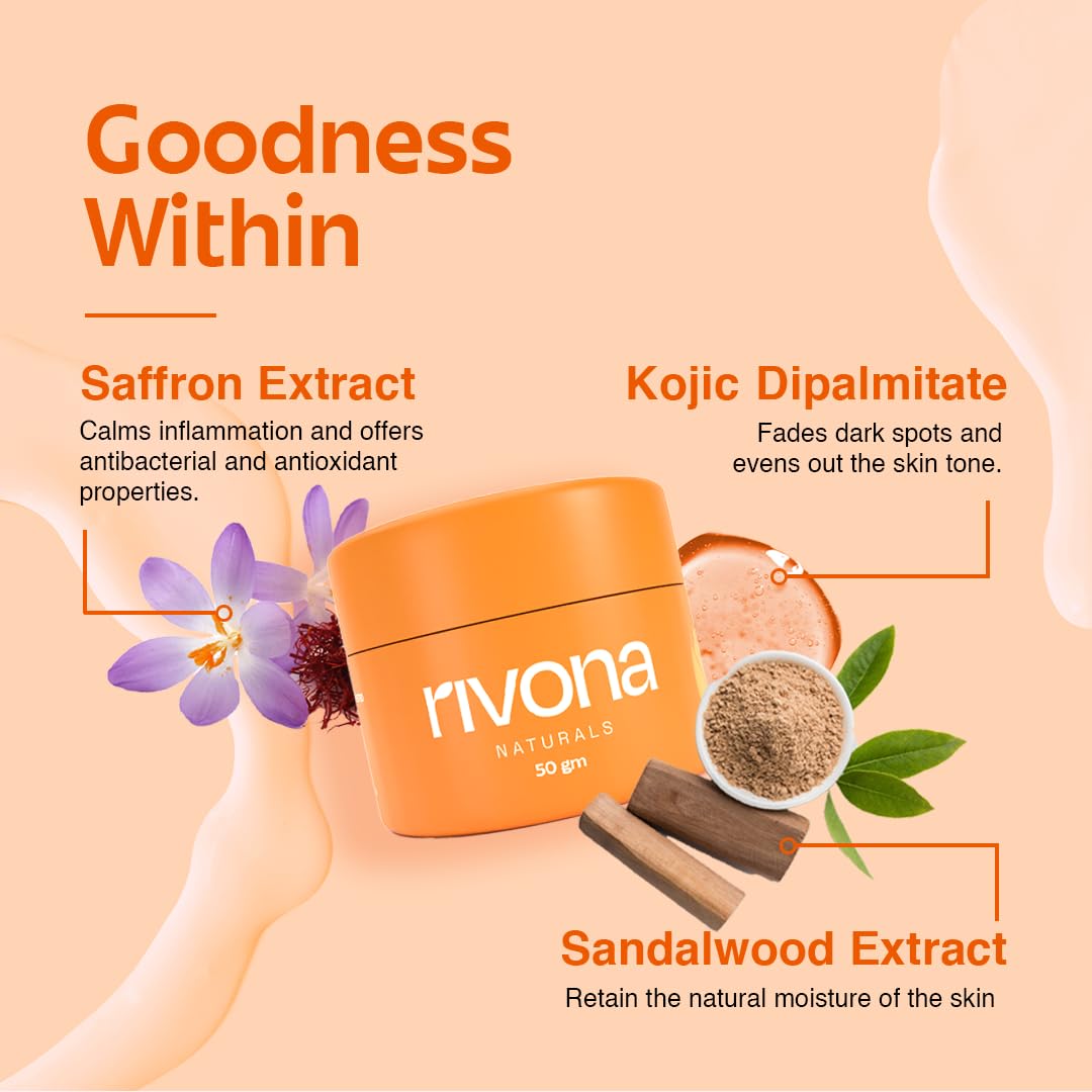 Rivona Naturals Honey & Saffron Face Cream with Niacinamide & Kojic Acid - Brightening & Nourishing Skin Care for Glowing Complexion - Vegan, Dermatologist-Tested (50g) - Perfect for Daily Moisturizing & Nighttime Skincare Routine