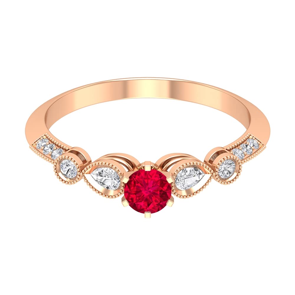 0.75 CT Certified Ruby and Diamond Engagement Ring for Women - 14K Solid Gold Minimalist Ring, Red Ruby Wedding Band - Perfect for Proposals, Anniversaries & Special Occasions