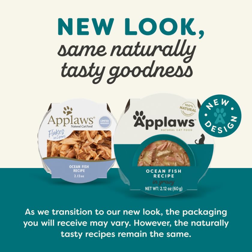 Applaws Natural Wet Cat Food in Gravy - Grain-Free Limited Ingredient Cat Food Cups with Ocean Fish, No Artificial Additives, 100% Natural Ingredients (10 x 2.12 oz) - Perfect for Sensitive Stomachs & Healthy Cat Nutrition