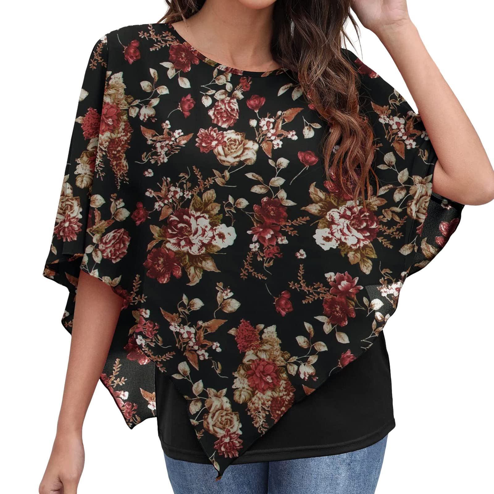 Women's Summer Tops - Flowy Short Sleeve Cold Shoulder Blouse with Floral Print, Loose Tunic Tee for Casual Outings, Beach Wear & Summer Vacation Outfits