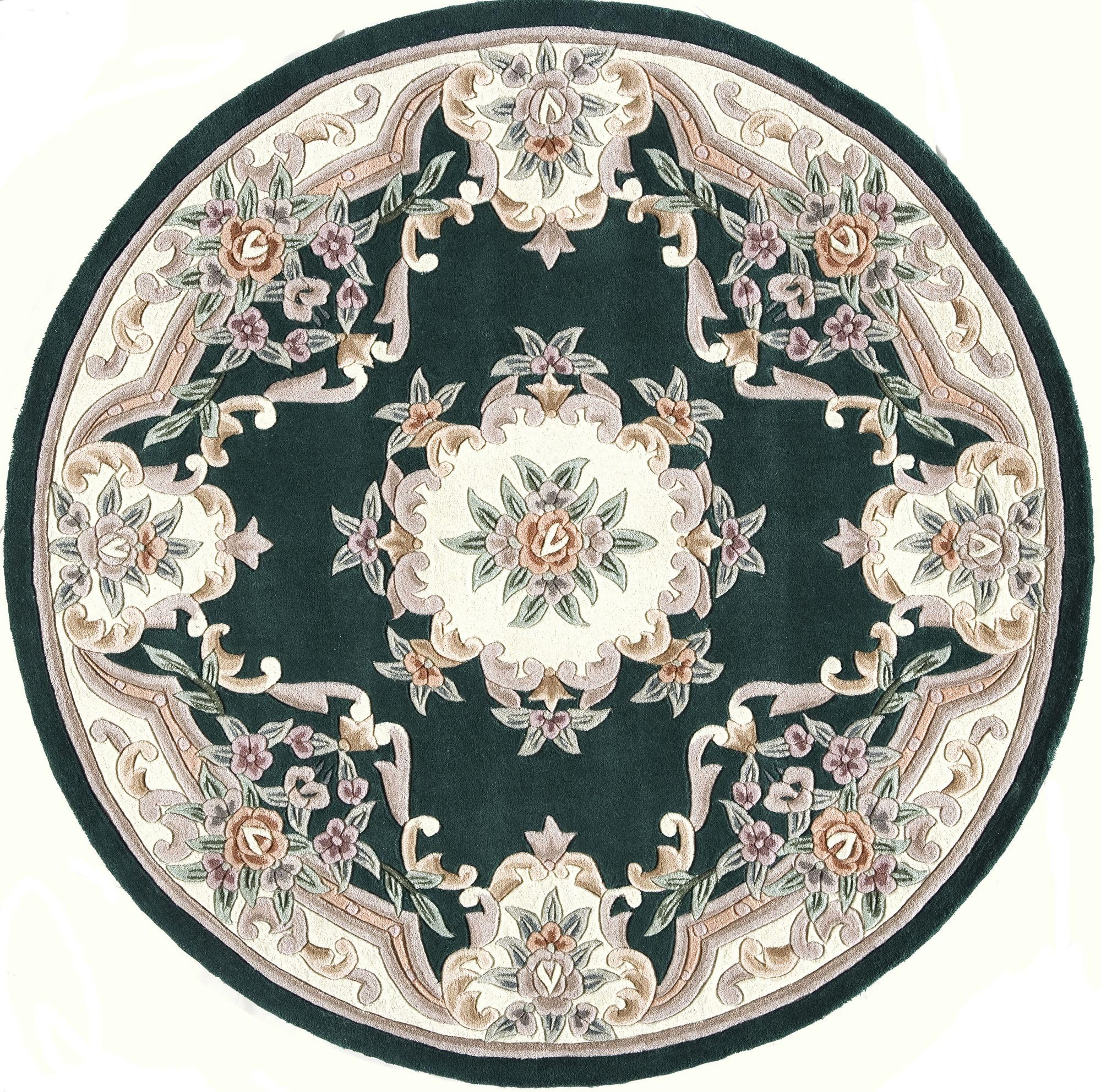 Rugs America Round New Aubusson Area Rug - 6 Feet Diameter, Emerald Green - Perfect for Living Room, Bedroom, or Dining Room Decor