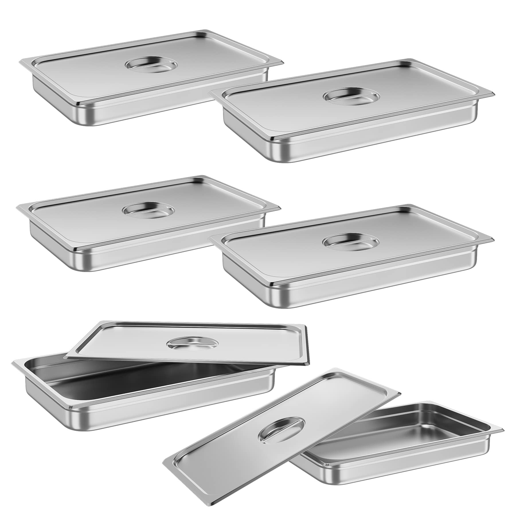 Garvee 6 Pack Full Size Steam Table Pans - NSF Certified Commercial Stainless Steel Hotel Pans with Lids (2.5 Inch Deep) - Anti-Jamming Catering Food Pans for Buffets, Restaurants & Food Service